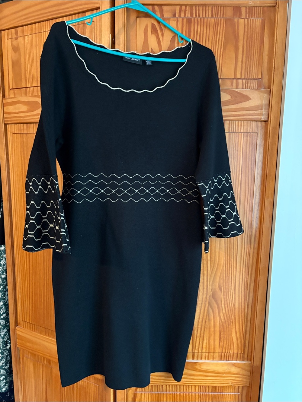 Nina Leonard Black Midi Dress with Cream Stitching
